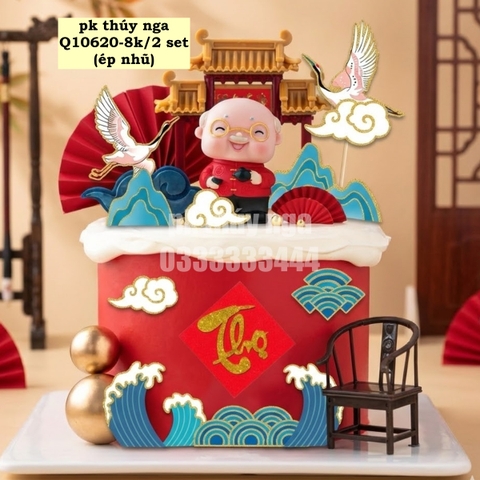 Combo 2 set giấy tết - HẠC, MÂY, NÚI MÀU XANH (ÉP NHŨ).