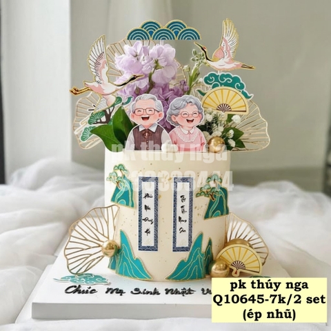 Combo 2 set giấy - ông bà, hạc, cây  và núi xanh (ép nhũ).