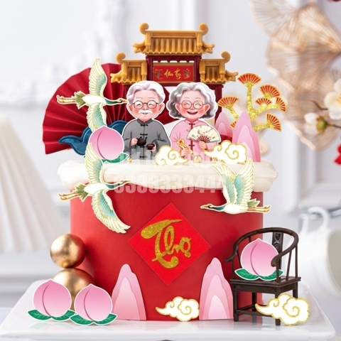 Combo 2 set giấy - ông bà, đào tiên, núi hồng, cây vàng ép nhũ.