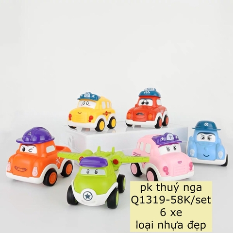 Set 6 ô tô hoạt hình đội mũ (nhựa đẹp).