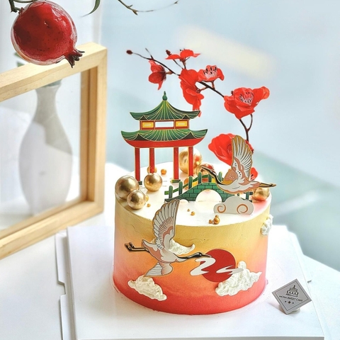 Combo 2 set giấy TẾT- chim hạc, hoa đào đỏ.