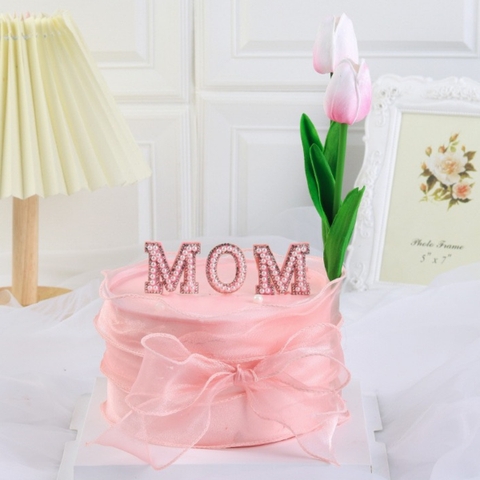 Set 5 Chữ MOM gắn hạt nhựa -HỒNG size to.