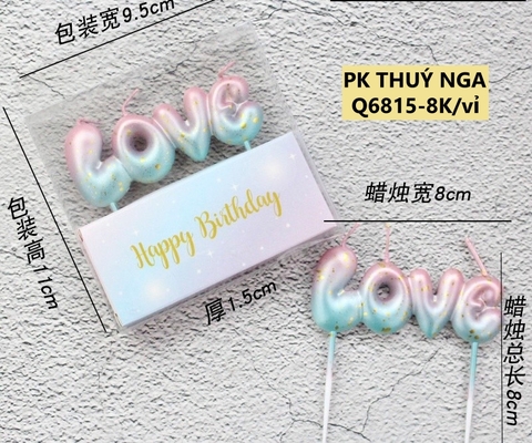 Nến LOVE màu tím xanh.