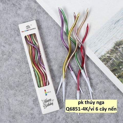 Vỉ 6 cây nến xoắn dài-SẮC MÀU (MÀU ĐẬM).