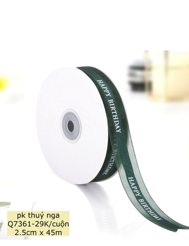 Ruybang chữ HPBD khổ 2.5cm, 45m -xanh lá đậm.