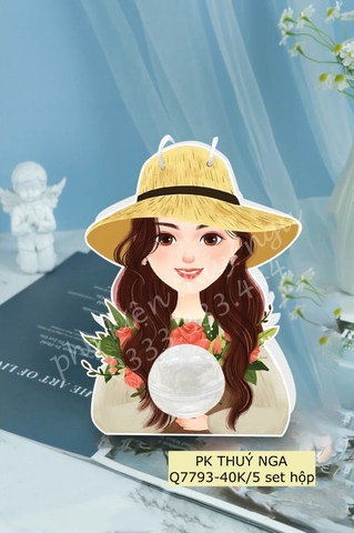 Set 5 hộp cầu-CÔ GÁI ĐỘI MŨ ÔM HOA (20-10).