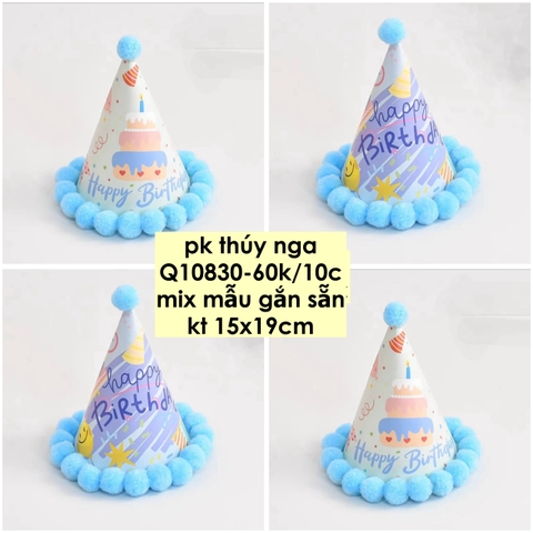 Set 10 mũ bông -XANH kt 15x19cm (gắn sẵn).