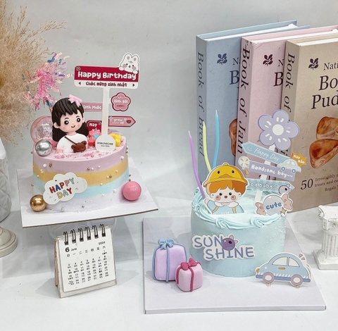 Combo 8 bảng giấy HPBD dạng biển báo cho bé mix màu và mẫu (xanh dương và hồng)9150.