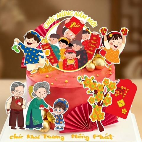 Combo 2 set  giấy Tết-  gia đình sum vầy (ông bà lì xì).