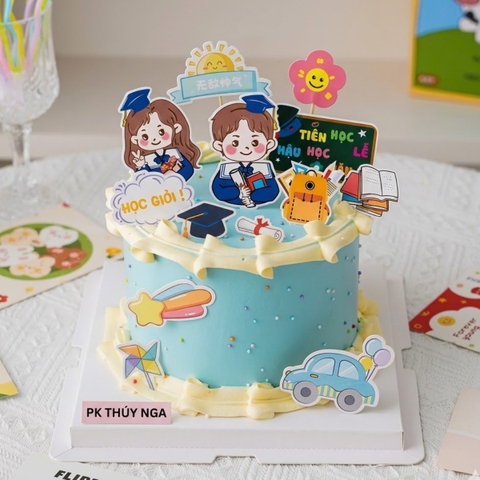 Combo 2 set giấy - 2 bé cử nhân tốt nghiệp (chăm ngoan học giỏi).