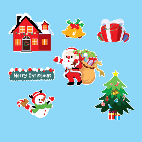 Combo 2 set giấy giáng sinh (noel)-ông già noel đeo túi quà to + ngôi nhà+cây thông+người tuyết.