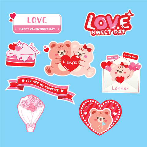 Combo 2 set giấy tình yêu - gấu love+bánh+hoa.