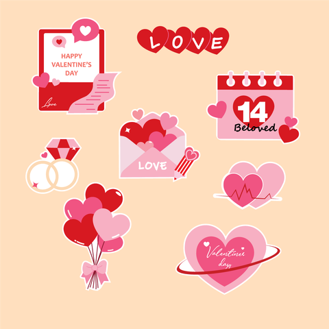 Combo 2 set giấy valentine - lịch 14 tháng 2 + chùm bóng+phong thư.