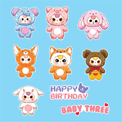 Combo 2 set giấy -BABY THREE (mẫu 2 -nhân vật baby three mix mầu và chữ baby three hồng).