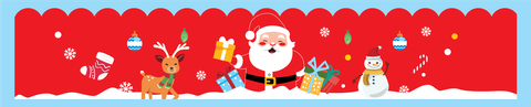 Set 10 thành bánh giấy chủ đề NOEL (màu đỏ)-ông già noel cầm hộp quà + tuần lộc  + chim cánh cụt) 10cmx55cm..