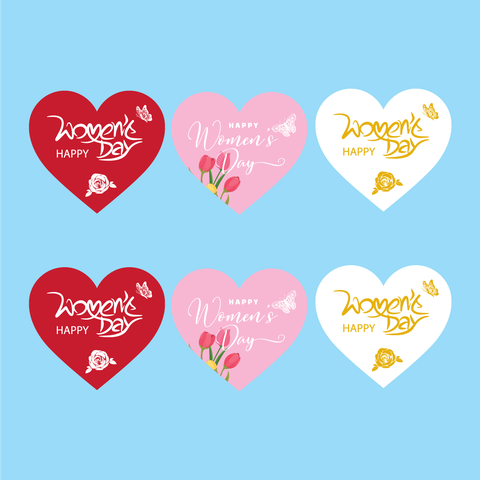 Combo 12 thẻ giấy Happy women's day hình trái tim-mix 3 màu TRẮNG ĐỎ HỒNG (kt 7cm x8cm).