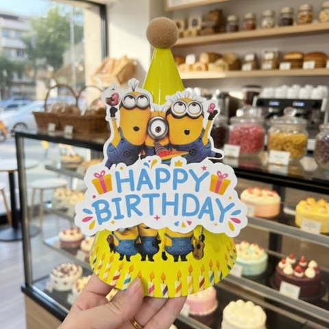 Set 10 mũ 3D cán bóng giấy đẹp kt dk 13cmx cao 20cm - Minions (M48).