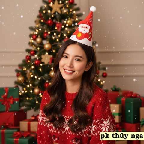 Set 10 mũ 3D cán bóng giấy đẹp kt dk 13cmx cao 20cm  - NOEL ĐỎ.