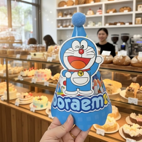 Set 10 mũ 3D cán bóng giấy đẹp kt dk 13cmx cao 20cm - DOREMON vẫy tay chào (M47).