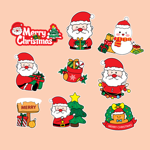 Combo 2 set giấy giáng sinh (noel) - ông già noel +tất+quà+người tuyết.