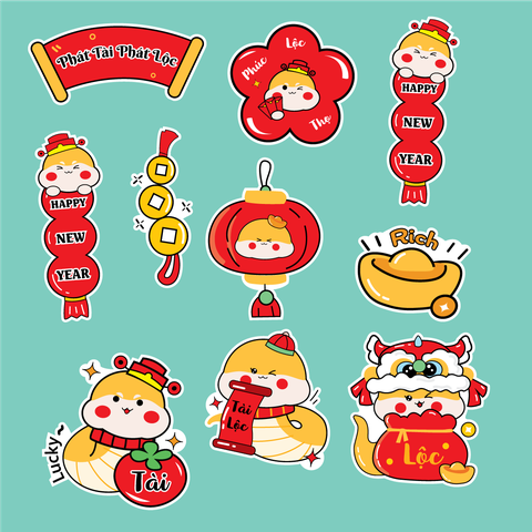 Combo 2 set giấy TẾT  - rắn đội mũ hình đầu lân và thỏi vàng.