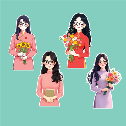 Set 40 thẻ giấy -CÔ GIÁO mix 4 mẫu (áo dài)9830.