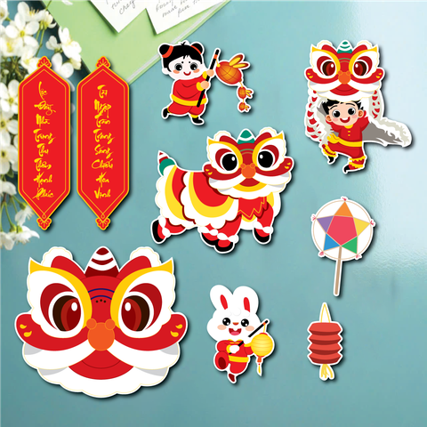 Combo 2 set giấy trung thu - múa lân (bé múa lân và câu đối) MẪU 6.