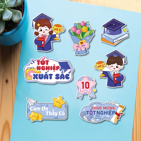 Combo 5 set giấy SX tốt nghiệp - 2 bé cử nhân tốt nghiệp xuất sắc.