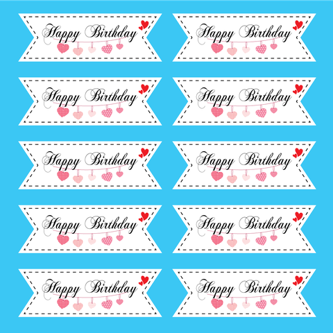 Set 60 bảng giấy-chữ tiếng anh Happy birthday và trái tim đỏ.