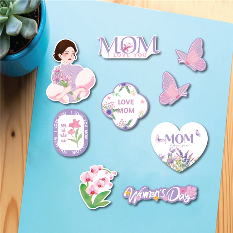 Combo 2 set giấy - mẹ màu tím + chữ women's day.