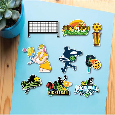 Combo 10 set giấy- chủ đề thể thao pickleball (mẫu cô gái váy vàng).
