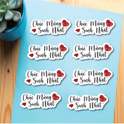 Set 80 chữ giấy -chúc mừng sinh nhật 2 tầng gắn 2 trái tim đỏ (kt nhỏ 5.5cm).