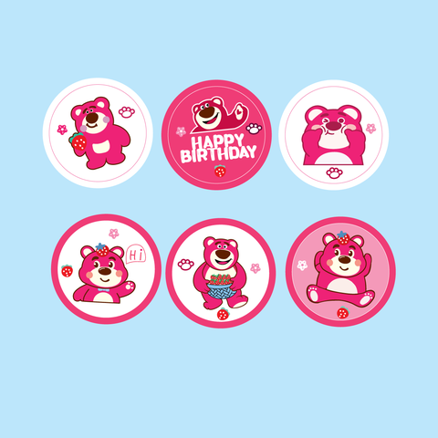 Combo 12 thẻ giấy - gấu dâu (Lotso) bảng tròn.