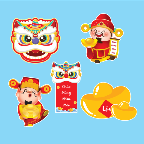 Combo 2 set giấy TẾT - đầu lân+thần tài+thỏi vàng.