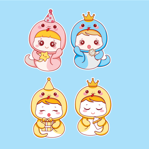 Combo 16 thẻ giấy bé rắn mix hồng-vàng-xanh.
