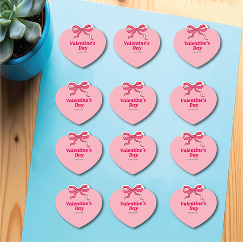 Set 60 thẻ giấy - Happy Valentine's day trái tim nơ màu hồng (kt 5cm).