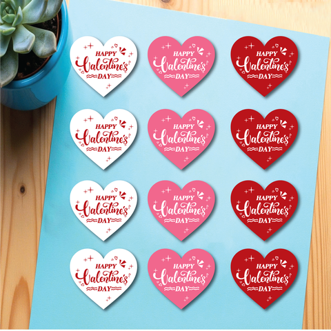 Set 60 thẻ giấy Happy Valentine's day mix 3 màu HỒNG-ĐỎ -TRẮNG (kt 5cm).