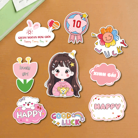 Combo 5 set giấy SX- bé gái tóc dài, điểm 10 và hoa tuylip.