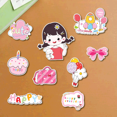 Combo 5 set giấy SX- bé gái áo đỏ ôm thỏ, buộc tóc 2 bên