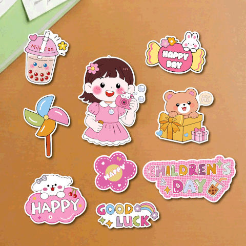 Combo 5 set giấy SX- bé gái váy hồng cầm máy ảnh.