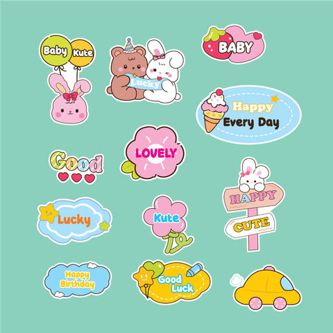 Combo 2 set giấy - mix chi tiết thỏ, ô tô, bảng chữ (baby, lucky,...).