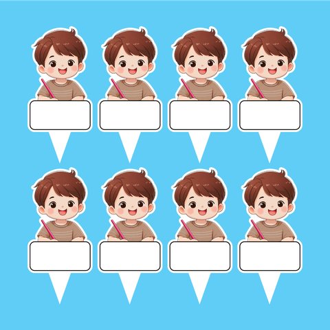 Set 40 thẻ giấy có chân cắm-bé TRAI áo nâu tóc nâu9854.