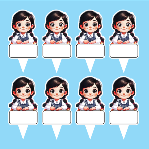 Set 40 thẻ giấy có chân cắm-bé GÁI học bài (tết tóc 2 bên)9851.