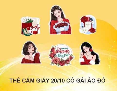 10 set giấy Women's day -  cô gái áo đỏ CT.