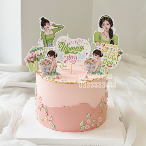 10 set giấy Women's day -  cô gái tết tóc màu xanh lá CT.