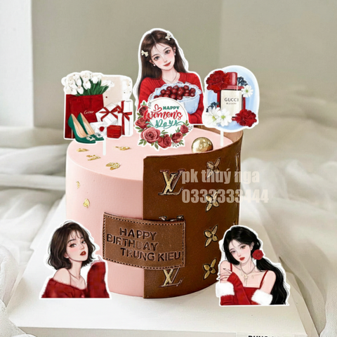 10 set giấy Women's day -  cô gái áo đỏ CT.
