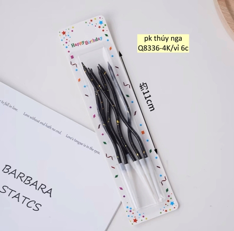 Vỉ 6 cây nến xoắn ĐEN phủ nhũ vàng.