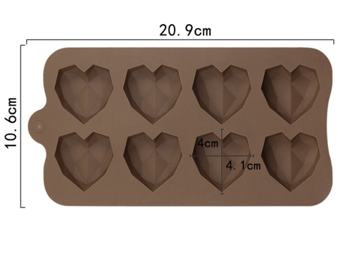 Khuôn tim kim cương nhỏ 8 tim MÀU NÂU (kt trái tim 4cmx4.1cm).
