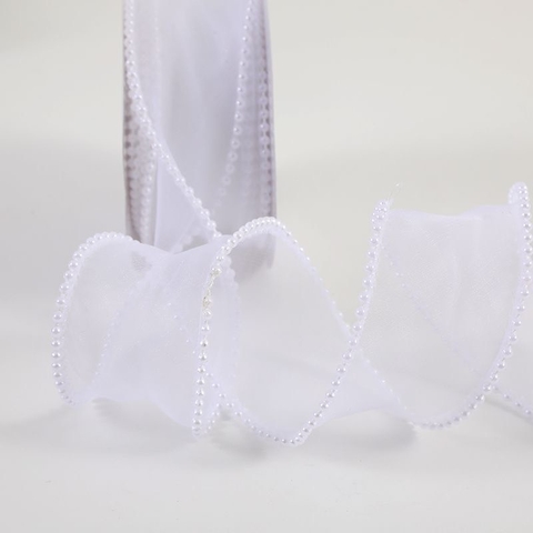 Ruybang voan ngọc trai 4cm x 4,5m- TRẮNG.