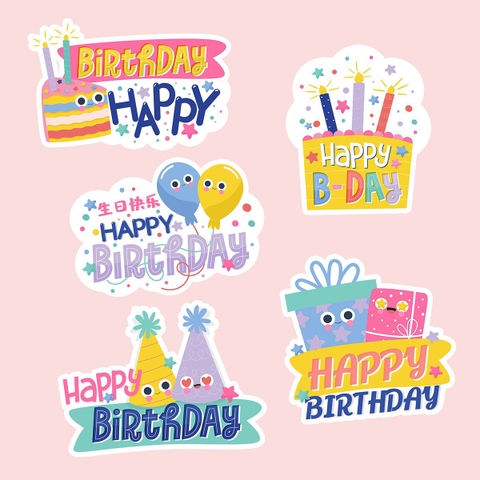 Set 10 thẻ HPBD sắc màu (NẾN-BÓNG-MŨ).